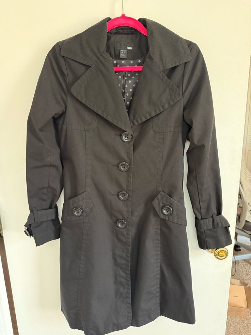 H&M Black Women's Trench Coat with Polka Dot Lining